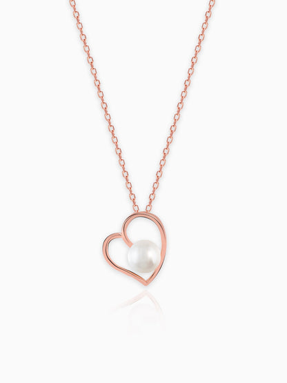 Rose Gold Pearl Heart Pendant with Link Chain