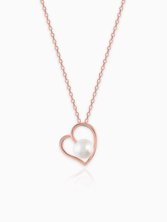 Rose Gold Pearl Heart Pendant with Link Chain