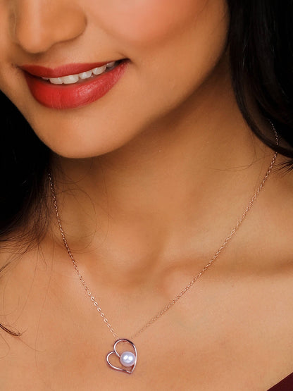 Rose Gold Pearl Heart Pendant with Link Chain