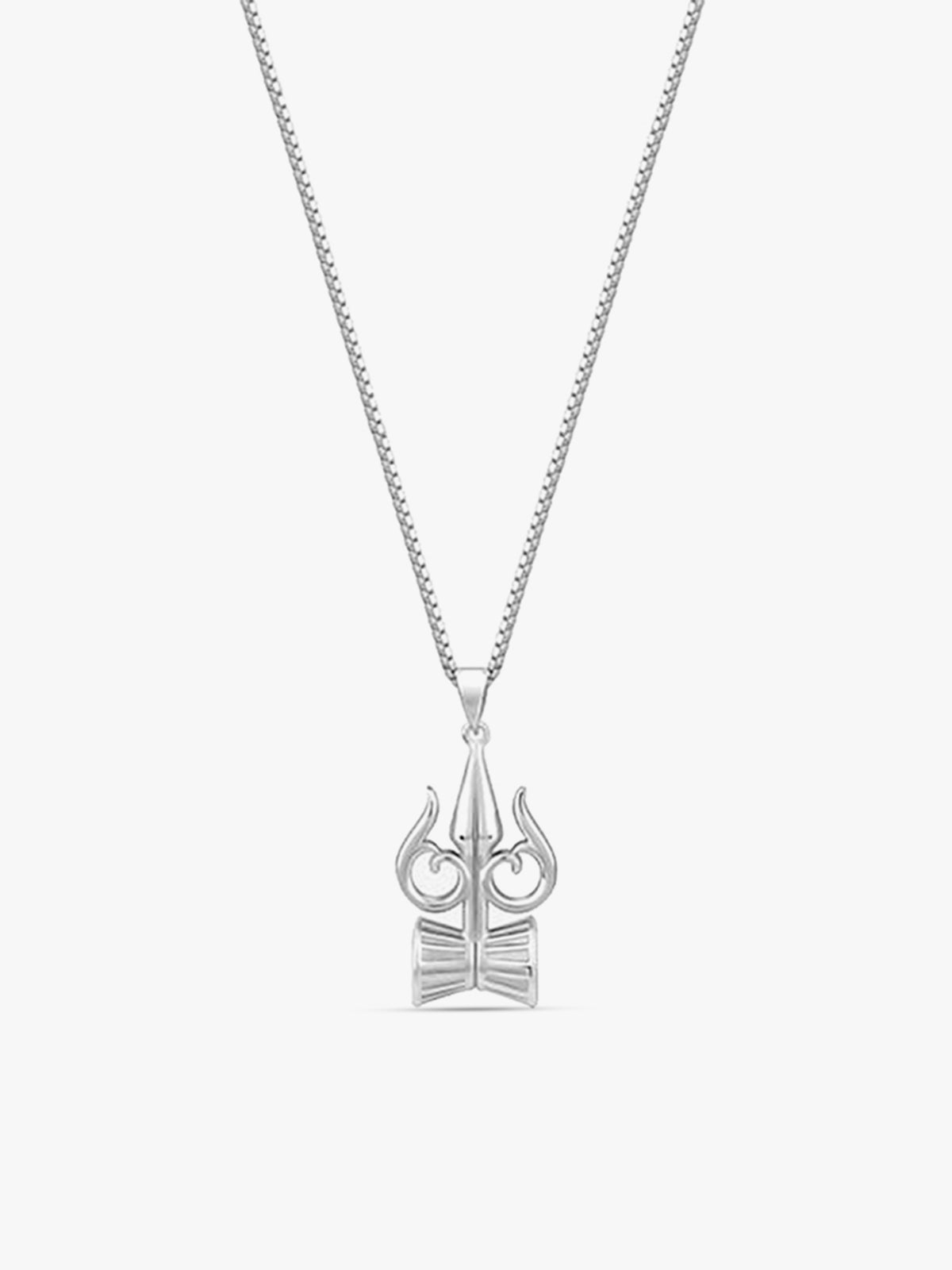 Silver Trishul And Damru Pendant With Box Chain For Him