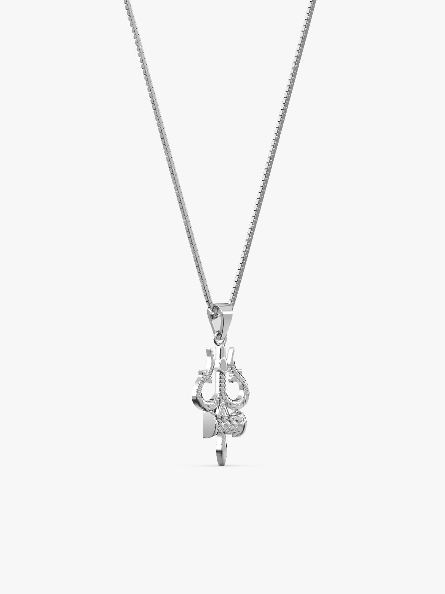 Silver Trishul And Damru Pendant With Box Chain For Him