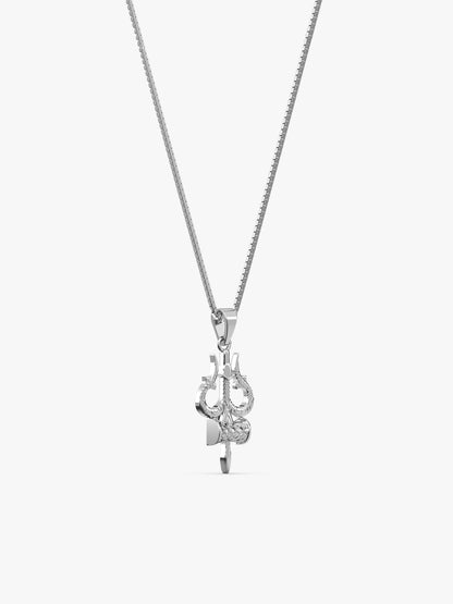 Silver Trishul And Damru Pendant With Box Chain For Him