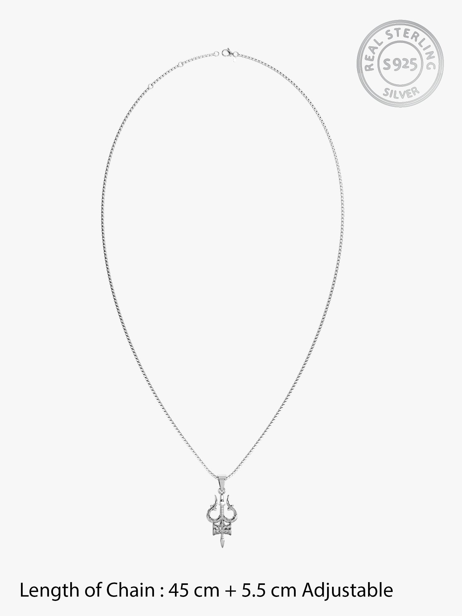 Silver Trishul And Damru Pendant With Box Chain For Him