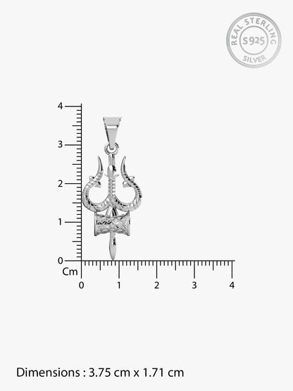 Silver Trishul And Damru Pendant With Box Chain For Him