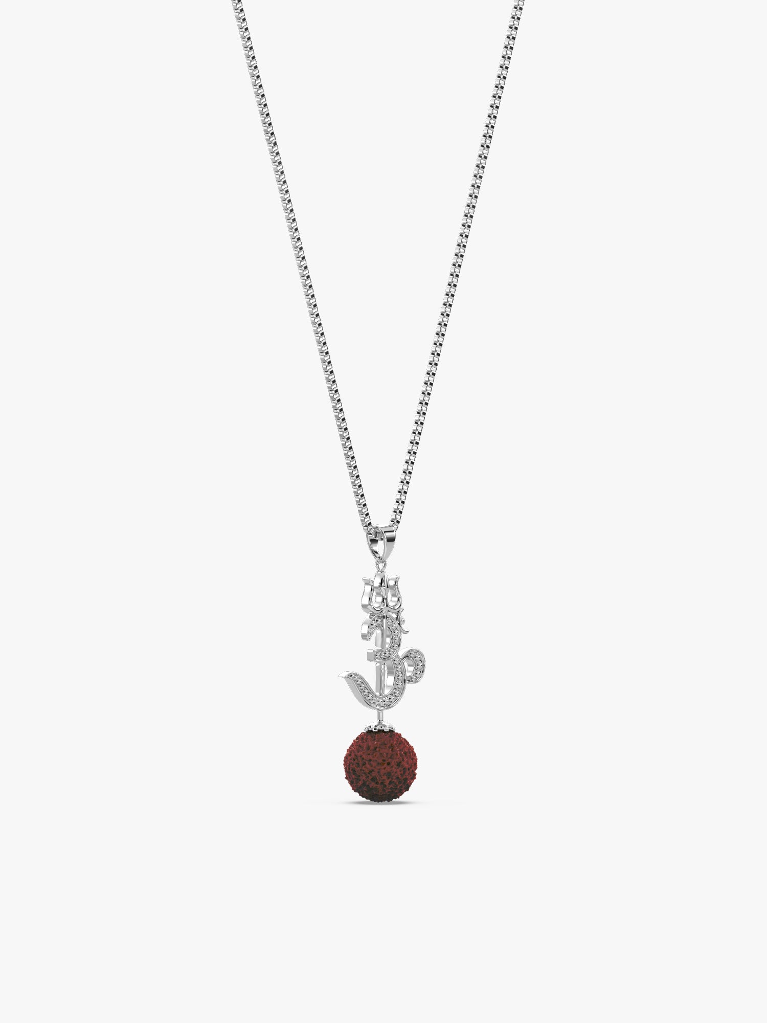 Silver Om Trishul Rudraksha Pendant With Box Chain For Him
