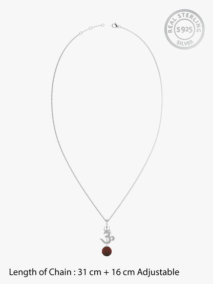 Silver Om Trishul Rudraksha Pendant With Box Chain For Him