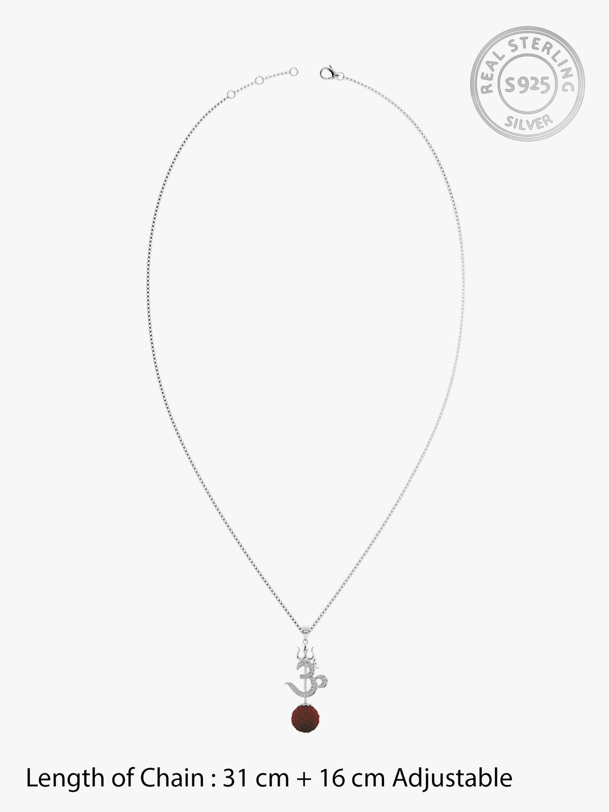 Silver Om Trishul Rudraksha Pendant With Box Chain For Him