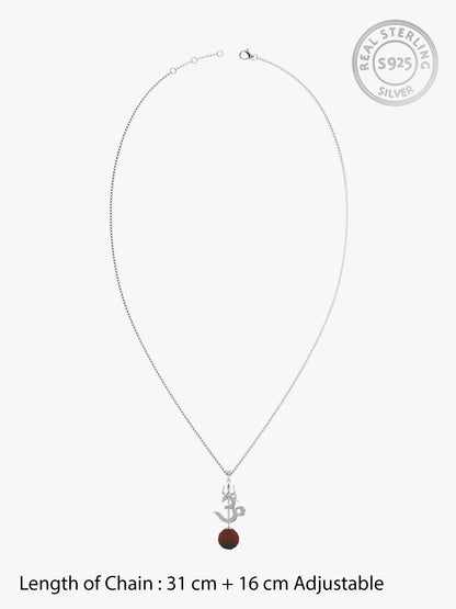 Silver Om Trishul Rudraksha Pendant With Box Chain For Him