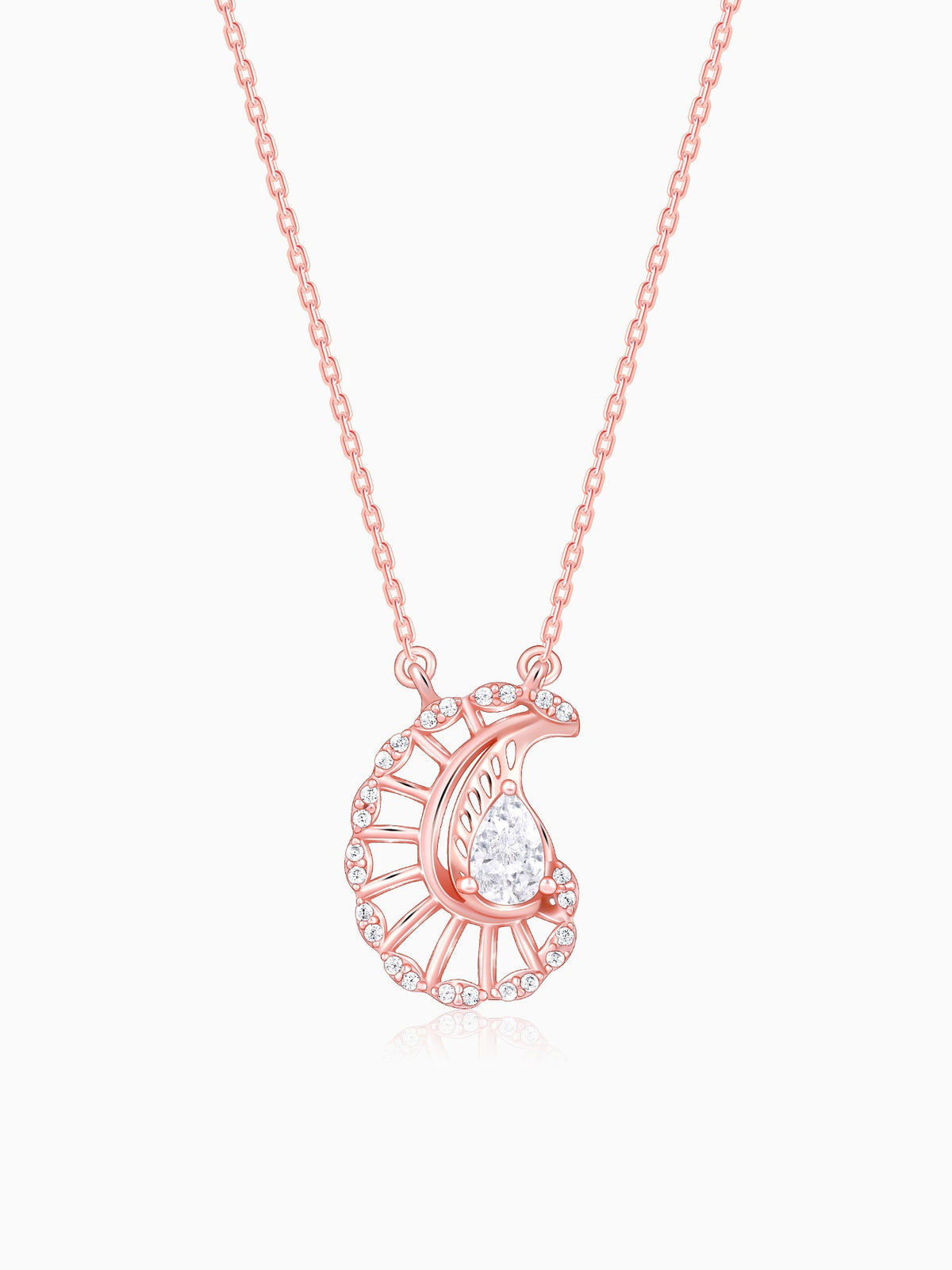 Rose Gold Classy Paisley Pendant With Link Chain