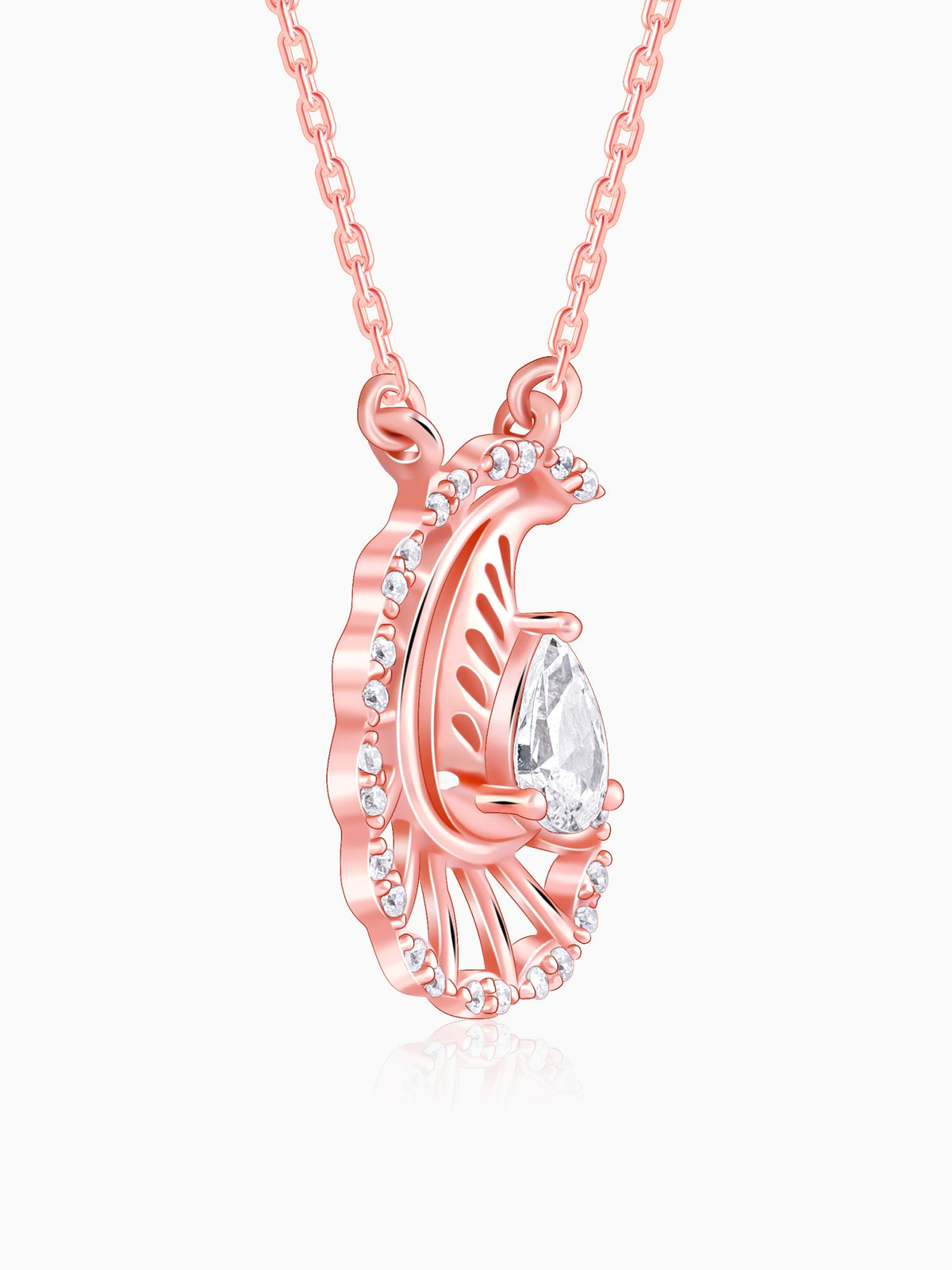 Rose Gold Classy Paisley Pendant With Link Chain