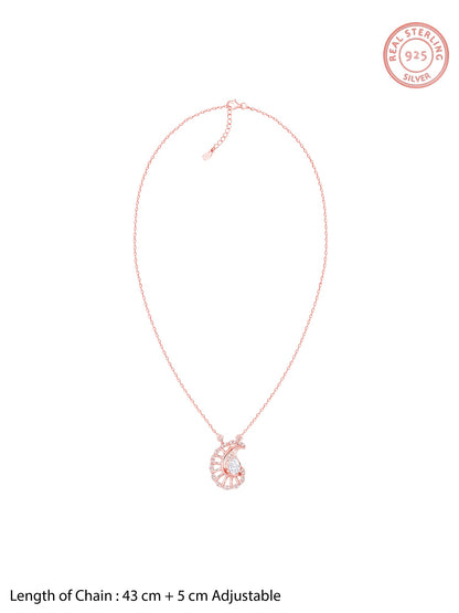 Rose Gold Classy Paisley Pendant With Link Chain