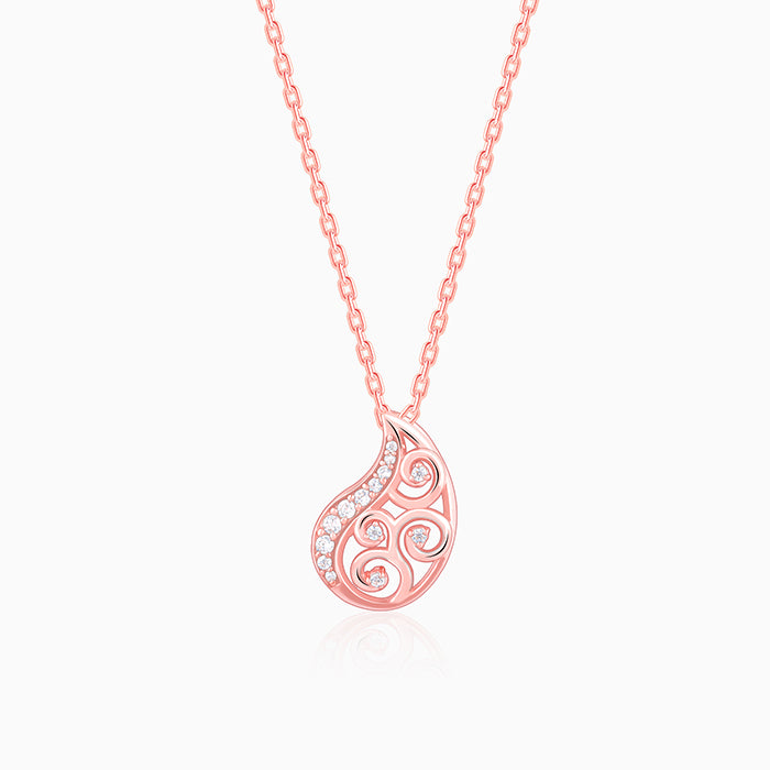Rose Gold Charming Paisley Pendant With Link Chain