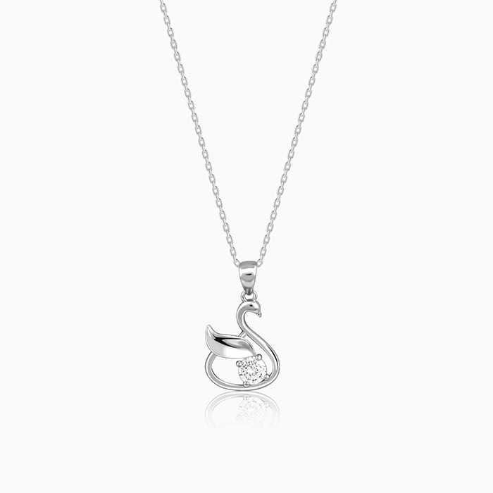 Silver Zircon Swan Pendant with Link Chain - Image 1