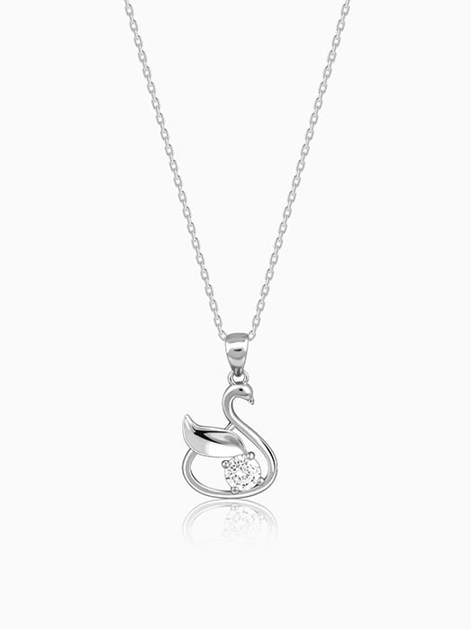 Silver Zircon Swan Pendant with Link Chain