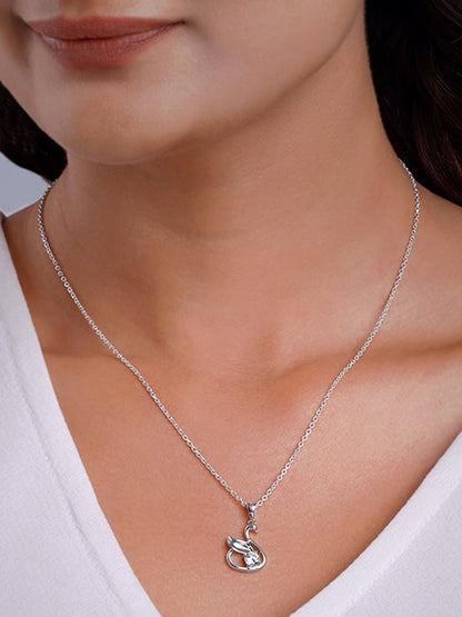Silver Zircon Swan Pendant with Link Chain