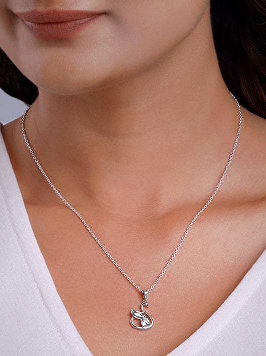 Silver Zircon Swan Pendant with Link Chain