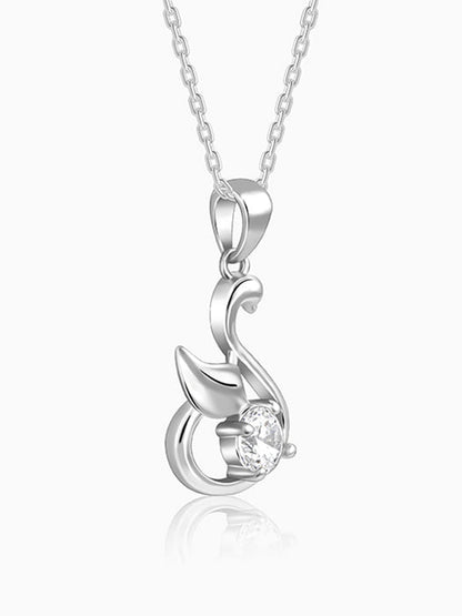 Silver Zircon Swan Pendant with Link Chain