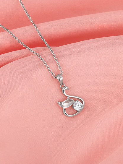 Silver Zircon Swan Pendant with Link Chain