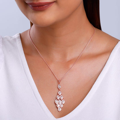 Rose Gold Peafowl Feather Pendant With Link Chain