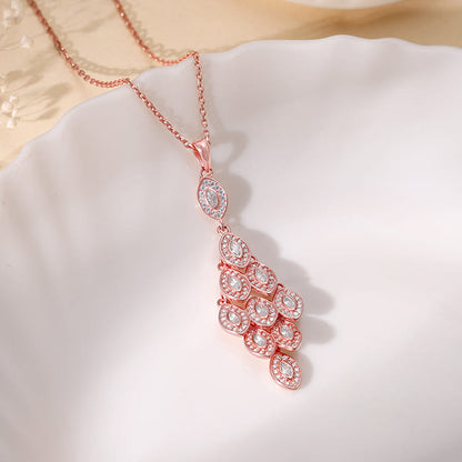 Rose Gold Peafowl Feather Pendant With Link Chain