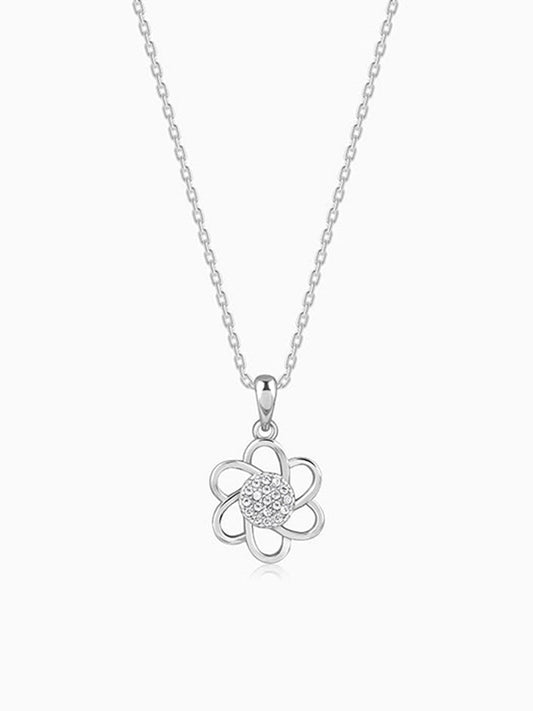 Silver Floral Moment Pendant With Link Chain