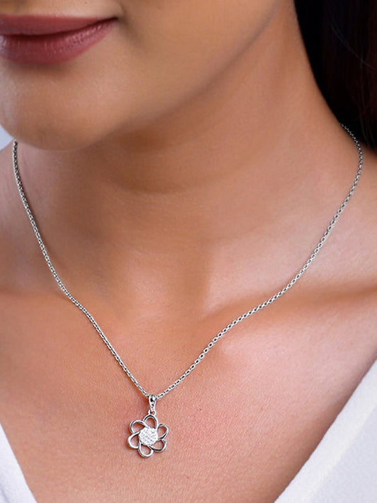 Silver Floral Moment Pendant With Link Chain