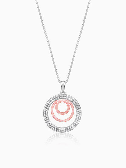 Dual Tone Luna Halo Pendant With Link Chain
