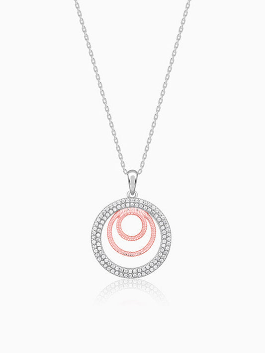 Dual Tone Luna Halo Pendant With Link Chain