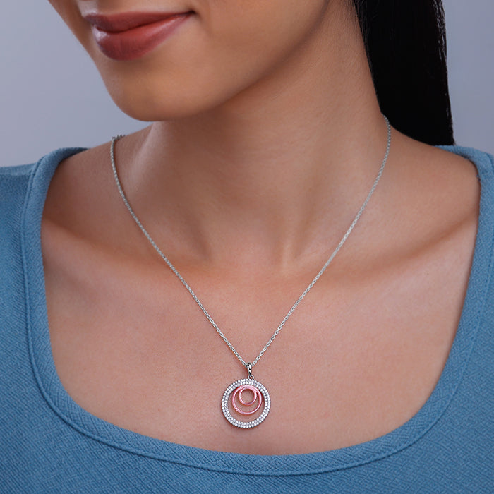 Dual Tone Luna Halo Pendant With Link Chain - view 3