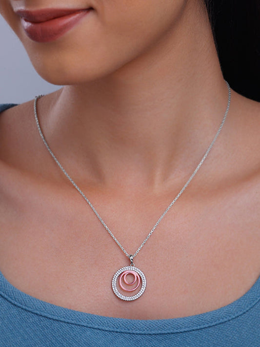 Dual Tone Luna Halo Pendant With Link Chain