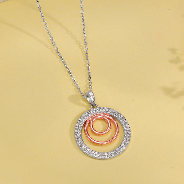 Dual Tone Luna Halo Pendant With Link Chain - view 2