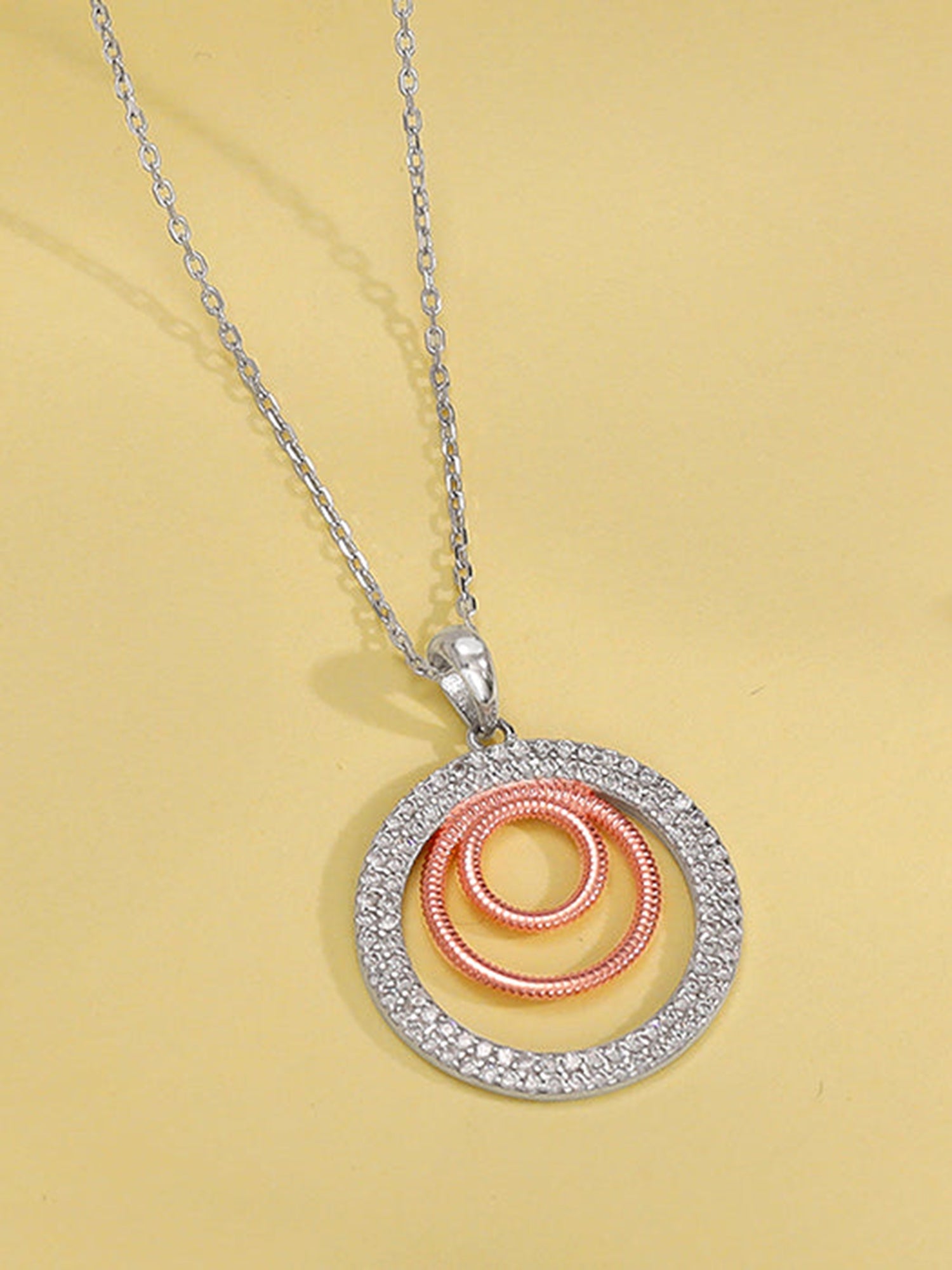 Dual Tone Luna Halo Pendant With Link Chain