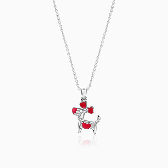 Silver Pink Puppy Kids Pendant With Link Chain
