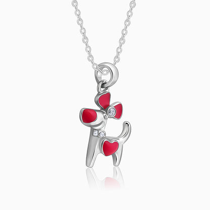 Silver Pink Puppy Kids Pendant With Link Chain