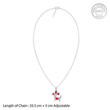 Silver Pink Puppy Kids Pendant With Link Chain