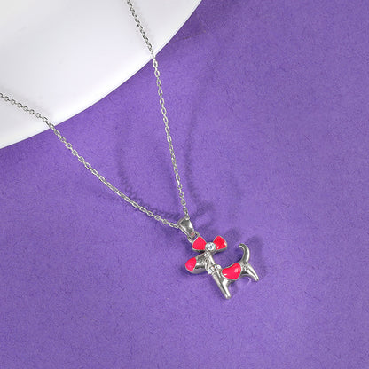 Silver Pink Puppy Kids Pendant With Link Chain
