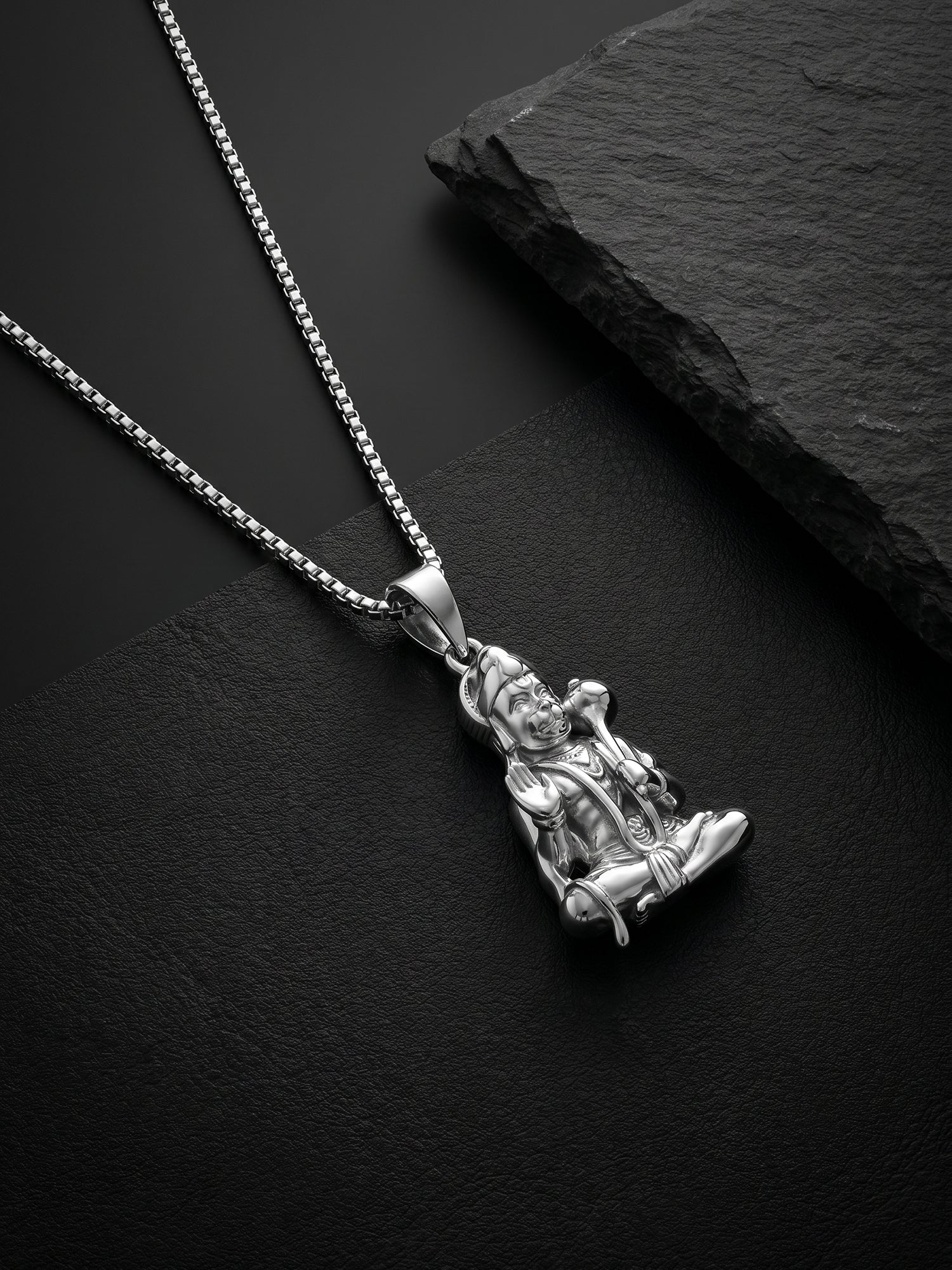Silver Bajrangbali Pendant With Box Chain For Him