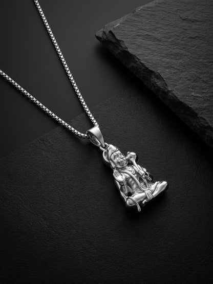 Silver Bajrangbali Pendant With Box Chain For Him