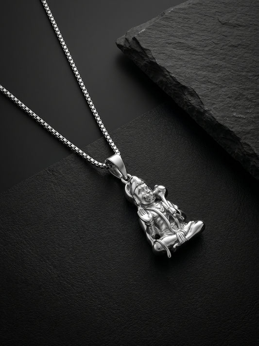 Silver Bajrangbali Pendant With Box Chain For Him