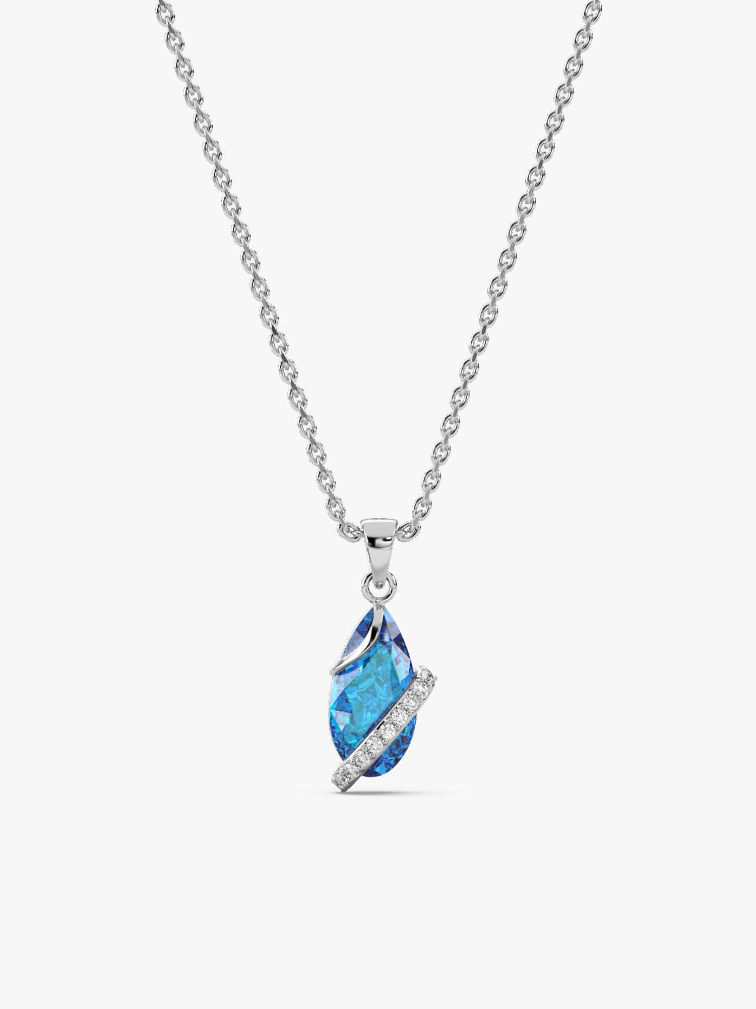 Silver Blue Night Pendant With Link Chain