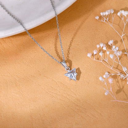 Silver Shiny Triangle Pendant With Link Chain