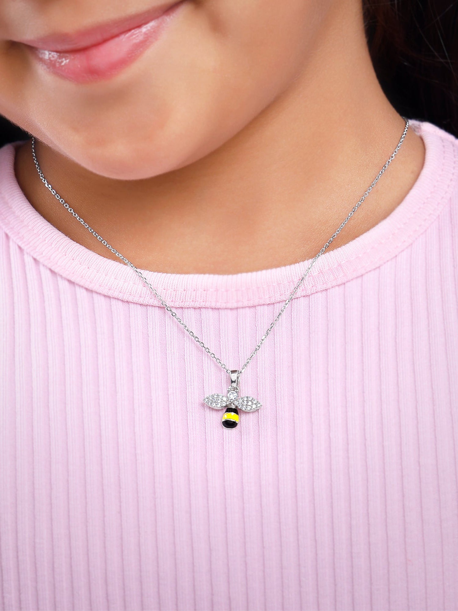 Silver Bee Kids Pendant With Link Chain