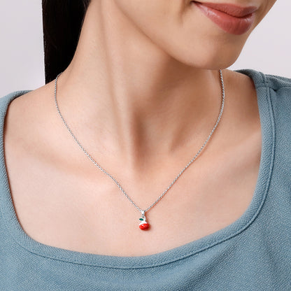 Silver Tri Colour Cherry Pendant With Link Chain