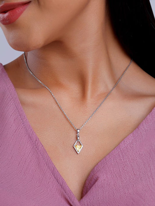 Silver Yellow Prism Pendant with Link Chain
