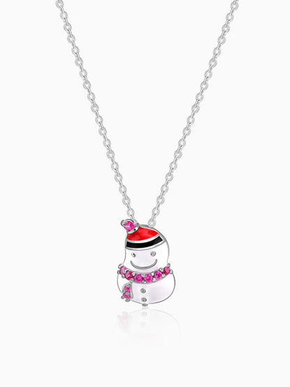 Silver Snowman Kids Pendant With Link Chain
