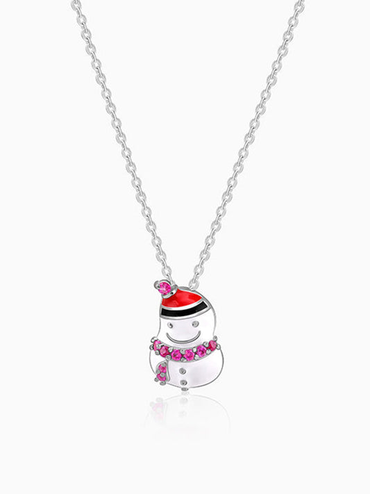 Silver Snowman Kids Pendant With Link Chain
