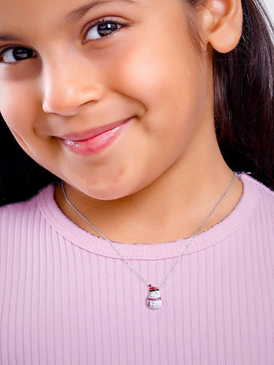 Silver Snowman Kids Pendant With Link Chain