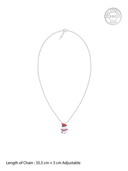 Silver Snowman Kids Pendant With Link Chain