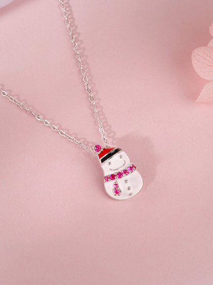 Silver Snowman Kids Pendant With Link Chain