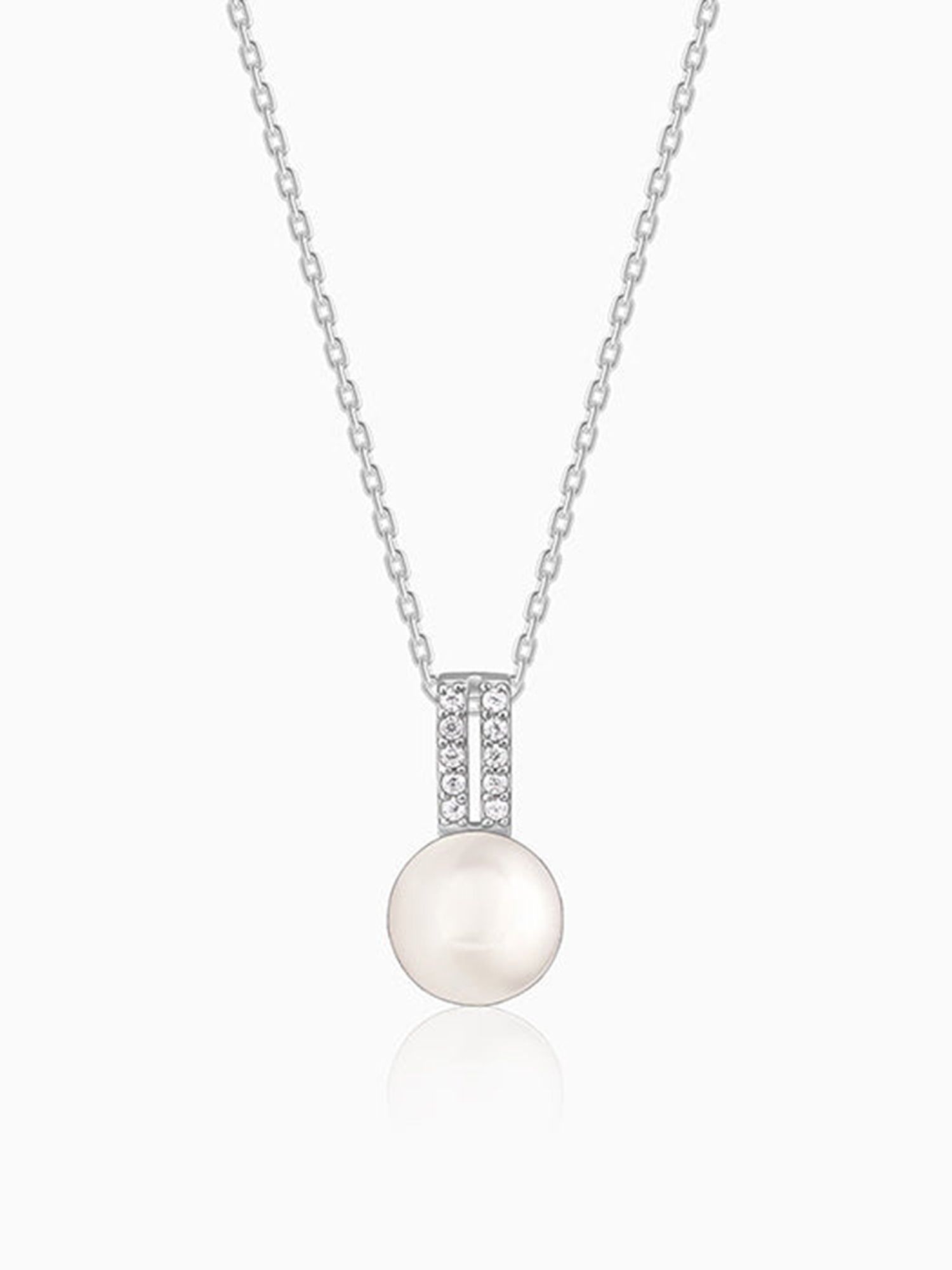 Silver Fall Pearl Pendant With Link Chain